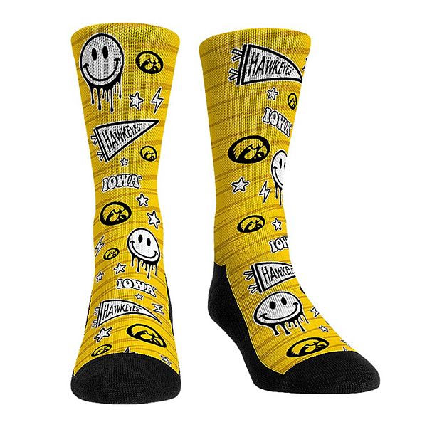 Youth Rock Em Socks Iowa Hawkeyes Smiley Stickers Crew Socks