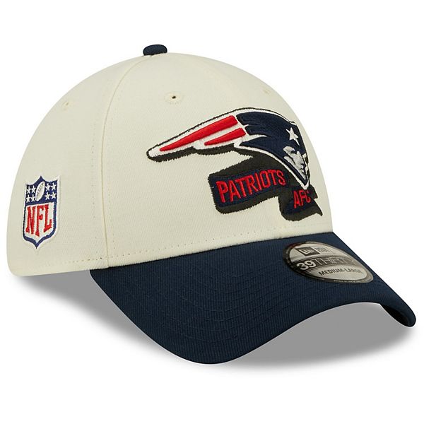 Men's New Era Cream/Navy New England Patriots 2022 Sideline 39THIRTY 2-Tone Flex  Hat