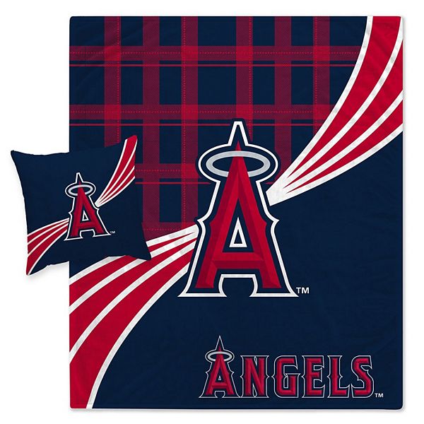 Los Angeles Angels Plaid Wave Flannel Fleece Blanket & Pillow Combo Set