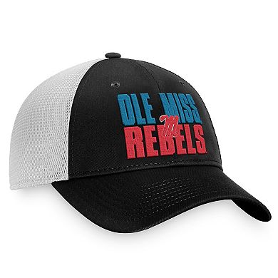 Men's Top of the World Black/White Ole Miss Rebels Stockpile Trucker Snapback Hat