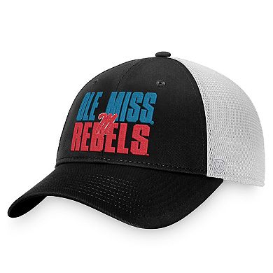 Men's Top of the World Black/White Ole Miss Rebels Stockpile Trucker Snapback Hat