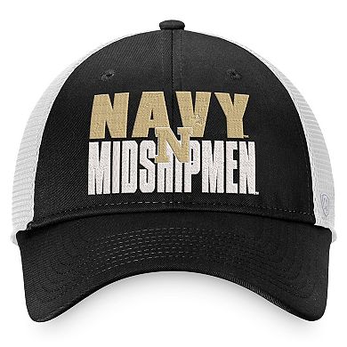 Men's Top of the World Black/White Navy Midshipmen Stockpile Trucker Snapback Hat