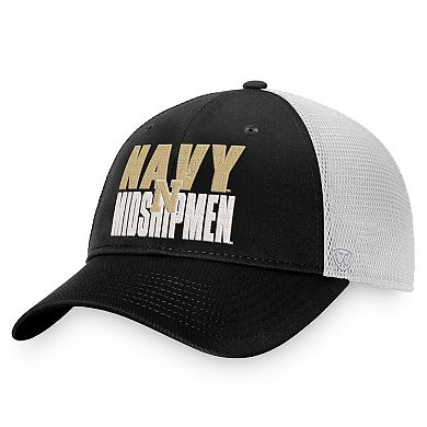 Men's Top of the World Black/White Navy Midshipmen Stockpile Trucker Snapback Hat