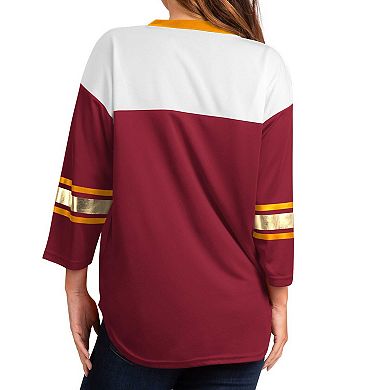 Women's G-III 4Her by Carl Banks Burgundy/White Washington Commanders Double Team 3/4-Sleeve Lace-Up T-Shirt