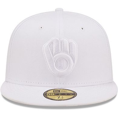 Men's New Era Milwaukee Brewers White on White 59FIFTY Fitted Hat