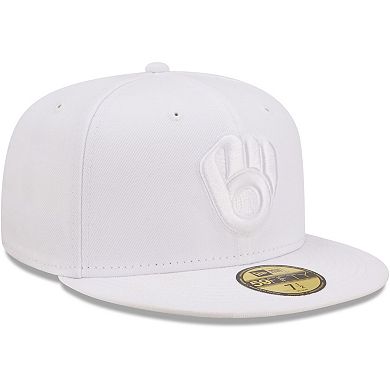 Men's New Era Milwaukee Brewers White on White 59FIFTY Fitted Hat