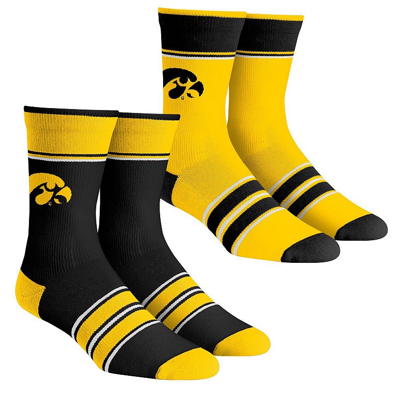 Unisex Rock Em Socks Iowa Hawkeyes Multi-Stripe 2-Pack Team Crew Sock Set, 