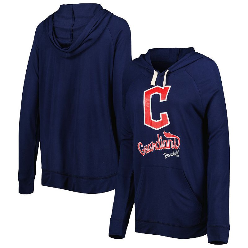 Womens Touch Navy Cleveland Guardians Pre-Game Raglan Pullover Hoodie, Siz