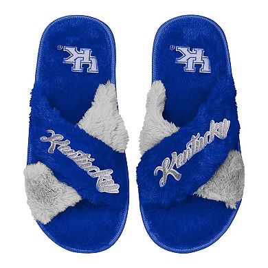 Women's FOCO Royal Kentucky Wildcats Two-Tone Crossover Faux Fur Slide Slippers