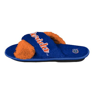 Women's FOCO Royal Florida Gators Two-Tone Crossover Faux Fur Slide Slippers