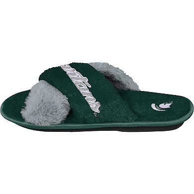 Women's FOCO Green Michigan State Spartans Two-Tone Crossover Faux Fur Slide Slippers
