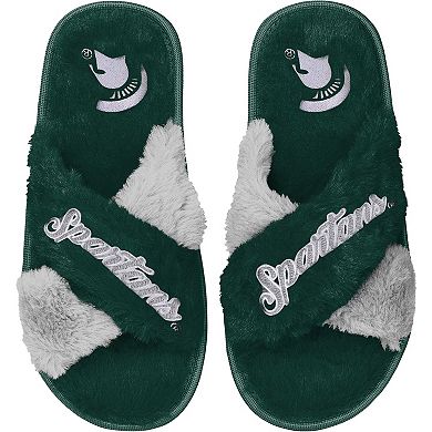 Women's FOCO Green Michigan State Spartans Two-Tone Crossover Faux Fur Slide Slippers