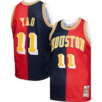 Men's Mitchell & Ness Yao Ming Navy/Red Houston Rockets Hardwood Classics 2004-05 Split Swingman Jersey