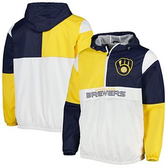 Men's G-III Sports by Carl Banks Navy/Gold Milwaukee Brewers Fair Catch Half-Zip Hoodie