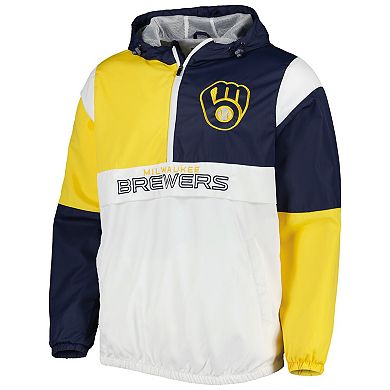 Men's G-III Sports by Carl Banks Navy/Gold Milwaukee Brewers Fair Catch Half-Zip Hoodie