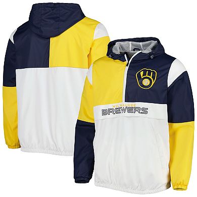Men's G-III Sports by Carl Banks Navy/Gold Milwaukee Brewers Fair Catch Half-Zip Hoodie