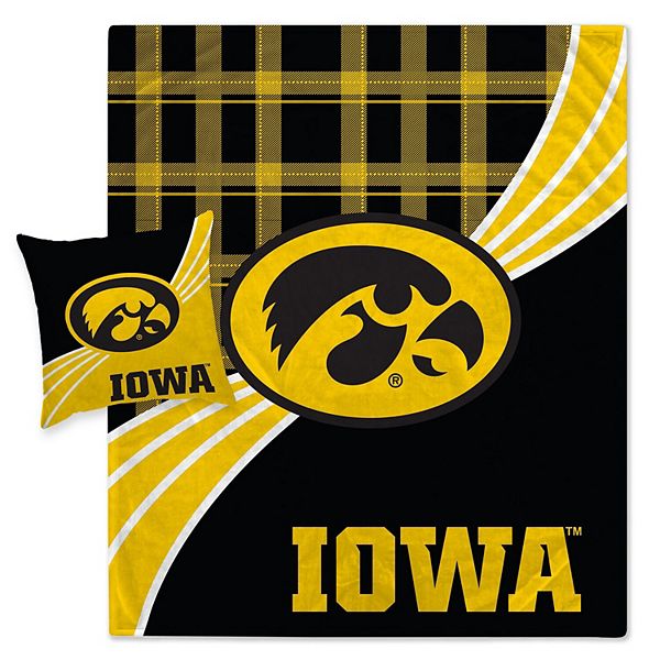 Iowa Hawkeyes Plaid Wave Flannel Fleece Blanket & Pillow Combo Set