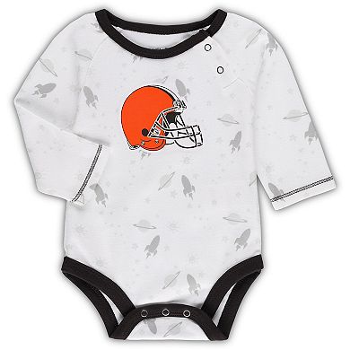 Newborn & Infant White/Brown Cleveland Browns Dream Team Bodysuit Pants & Hat Set
