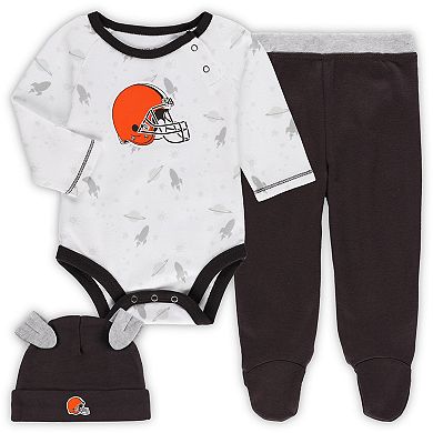 Newborn & Infant White/Brown Cleveland Browns Dream Team Onesie Pants & Hat Set