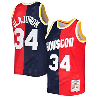 Men's Mitchell & Ness Hakeem Olajuwon Navy/Red Houston Rockets Hardwood Classics 1993-94 Split Swingman Jersey