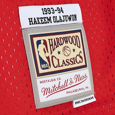 Men's Mitchell & Ness Hakeem Olajuwon Navy/Red Houston Rockets Hardwood Classics 1993-94 Split Swingman Jersey