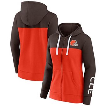 Women's Fanatics Branded Brown/Orange Cleveland Browns Take The Field Color Block Full-Zip Hoodie