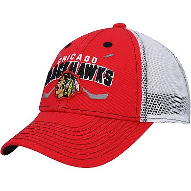 Youth Red/White Chicago Blackhawks Core Lockup Trucker Snapback Hat