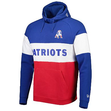 Men's New Era Red/Royal New England Patriots Colorblock Throwback Pullover Hoodie