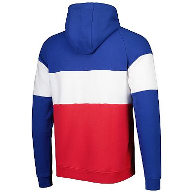 Men's New Era Red/Royal New England Patriots Colorblock Throwback Pullover Hoodie