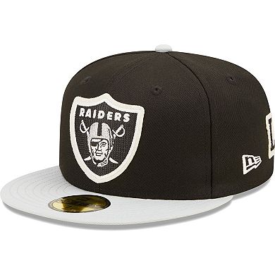 Men's New Era Black/Silver Las Vegas Raiders Super Bowl XVIII Letterman 59FIFTY Fitted Hat