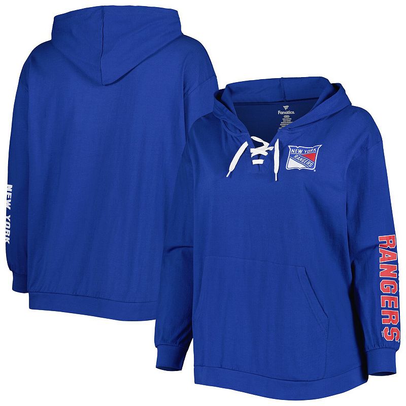 Womens Royal New York Rangers Plus Size Lace-Up Pullover Hoodie, Size: 2XL