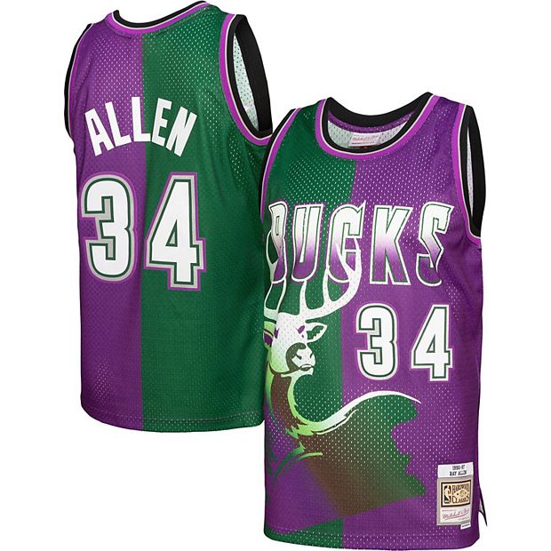 Ray Allen MENS Mitchell & Ness NBA Jersey Milwaukee Bucks BLACK/GREEN/PURPLE