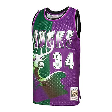 Men's Mitchell & Ness Ray Allen Green/Purple Milwaukee Bucks Hardwood Classics 1996-97 Split Swingman Jersey