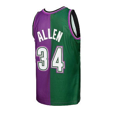 Men's Mitchell & Ness Ray Allen Green/Purple Milwaukee Bucks Hardwood Classics 1996-97 Split Swingman Jersey