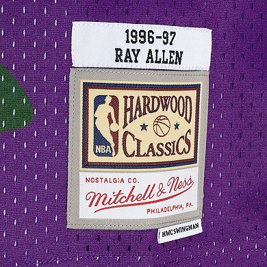 Men's Mitchell & Ness Ray Allen Green/Purple Milwaukee Bucks Hardwood Classics 1996-97 Split Swingman Jersey