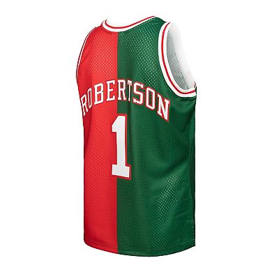 Men's Mitchell & Ness Oscar Robertson Green/Red Milwaukee Bucks Hardwood Classics 1971/72 Split Swingman Jersey