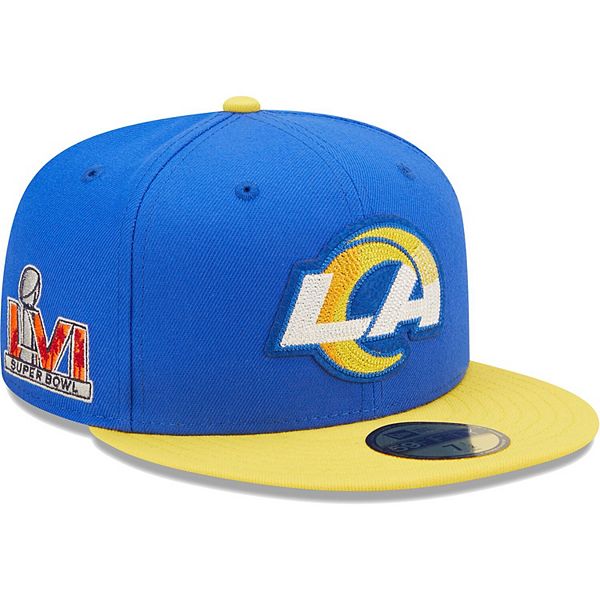 Men's New Era Royal/Gold Los Angeles Rams Super Bowl LVI Letterman 59FIFTY  Fitted Hat