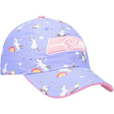 Girls Preschool '47 Purple Seattle Seahawks Logo Unicorn Clean Up Adjustable Hat