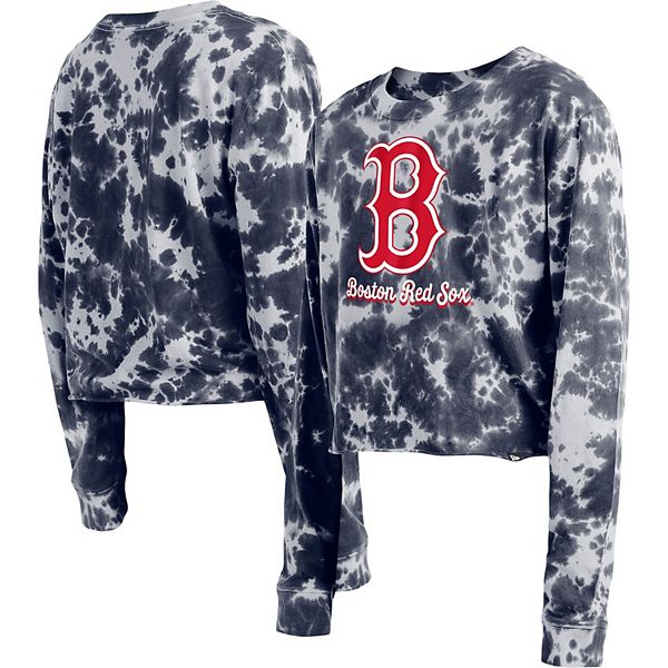 New Era Women's Navy Boston Red Sox Tie-Dye Cropped Long Sleeve T