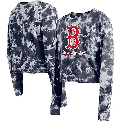 Women's New Era Navy Boston Red Sox Tie-Dye Cropped Long Sleeve T