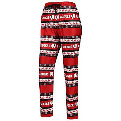 Women s FOCO Red Wisconsin Badgers Ugly Long Sleeve T Shirt Pajama Pants Sleep Set