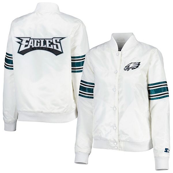Women's Starter White Philadelphia Eagles Line Up Satin FullSnap