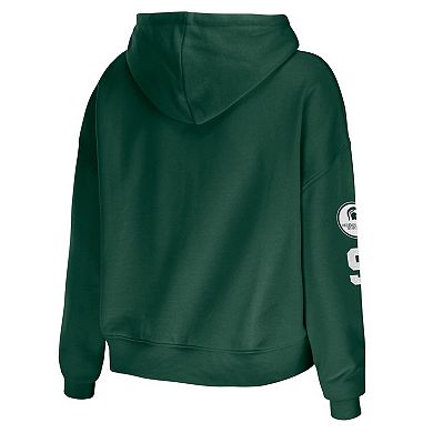 Women's WEAR by Erin Andrews Green Michigan State Spartans Mixed Media Cropped Pullover Hoodie