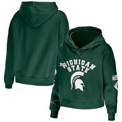 Women's WEAR by Erin Andrews Green Michigan State Spartans Mixed Media Cropped Pullover Hoodie