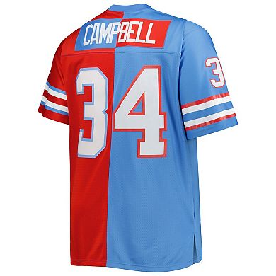 Men's Mitchell & Ness Earl Campbell Light Blue/Red Houston Oilers Big & Tall Gridiron Classics Split Legacy Retired Player Replica Jersey
