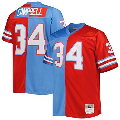 Men's Mitchell & Ness Earl Campbell Light Blue/Red Houston Oilers Big & Tall Gridiron Classics Split Legacy Retired Player Replica Jersey