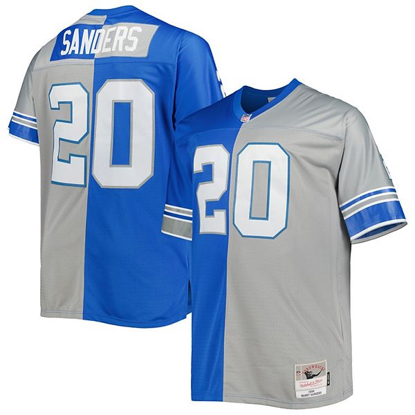 Men's Mitchell & Ness Barry Sanders Blue/Silver Detroit Lions Big & Tall  Split Legacy Retired Player Replica Jersey