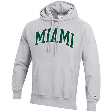 Men's Champion Heathered Gray Miami Hurricanes Big & Tall Reverse Weave Fleece Pullover Hoodie Sweatshirt