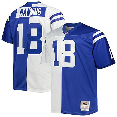Men's Mitchell & Ness Peyton Manning White/Royal Indianapolis Colts Big & Tall Split Legacy Retired Player Replica Jersey