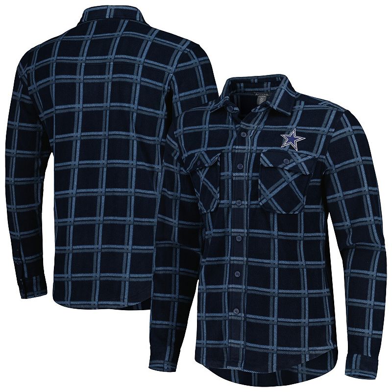 Mens Antigua Navy Dallas Cowboys Industry Flannel Button-Up Long Sleeve Sh